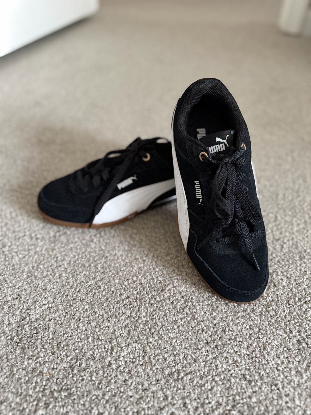 Puma “Bella Donna” Black & White Suede Low-Top Sneakers